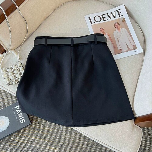 Lady's Summer 2025 New High-Waisted Slimming Matchy A-Line Grey Bumming Short Skirt