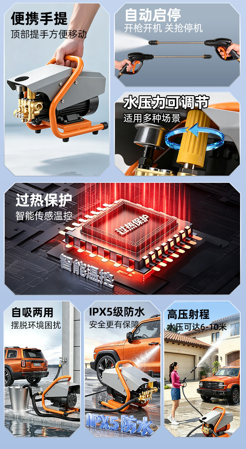 Car washing machine, household and commercial high-pressure washer, high-power car washing high-pressure water pump, small garden car washing machine