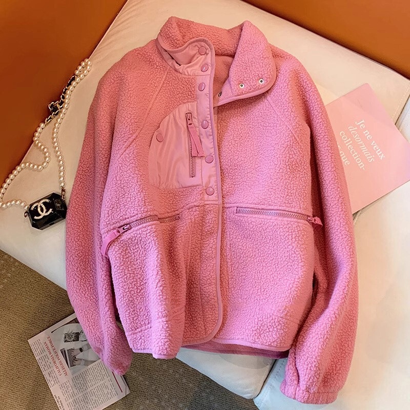 Japanese-style sweet and youthful pink fleece jacket, unisex, autumn/winter, fashionable, loose-fitting, versatile, and warm Japanese-style sweet and youthful pink fleece jacket, unisex, autumn/winter, fashionable, loose-fitting, versatile, and warm