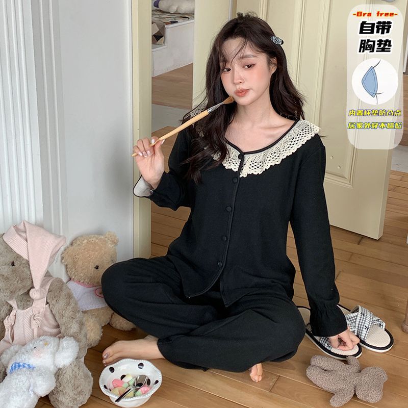 直播睡衣女秋冬新款保暖长袖羊绒蚕丝韩系甜美花边卡通家居服套装|undefined