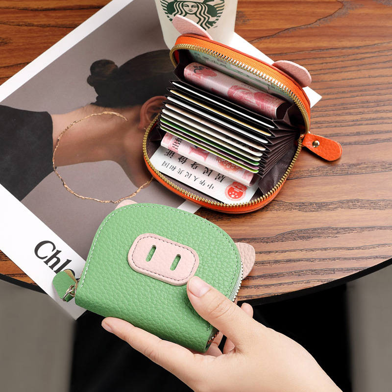 Nuevo tarjetero de órgano de celebridades de Internet, femenino, ligero, estudiante, cerdo, cremallera de cerdo, tarjetero de múltiples posiciones, tarjetero de cuero suave, monedero