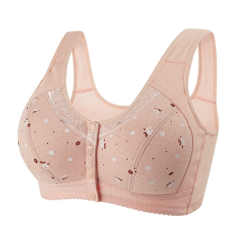 Underwear, wireless bra, summer thin pillow, vest, for middle age, front lock, plus size