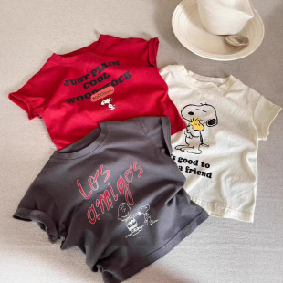 Pure Cotton Kidsren's Short-Sleeved T-Shirt Trendyy Summer New Style Cartoon Style Boys and Girls Round Neck Casual Printed Tops