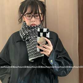 蘑糯糯同款围巾女2025新款秋冬条纹双面百搭小香风针织学生披肩