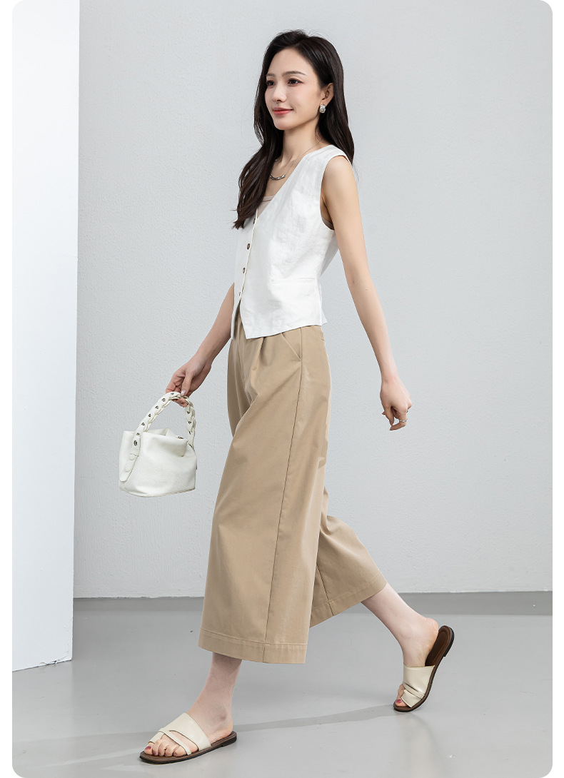Quần culottes nữ ống rộng cạp điều chỉnh xếp ly mùa hè — màu xanh navy chi tiết 27