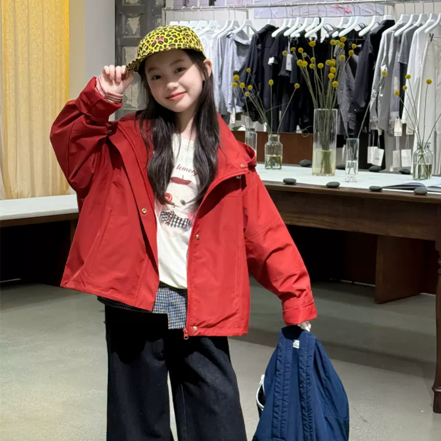 花与寻童装女童冲锋衣2025秋季新款韩版连帽外套女童户外运动外套