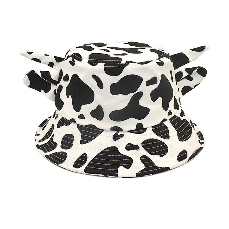 Women'S Gender Printing Design Women's Casual Streetwear Cow Pattern Printing Flat Eaves Bucket Hat