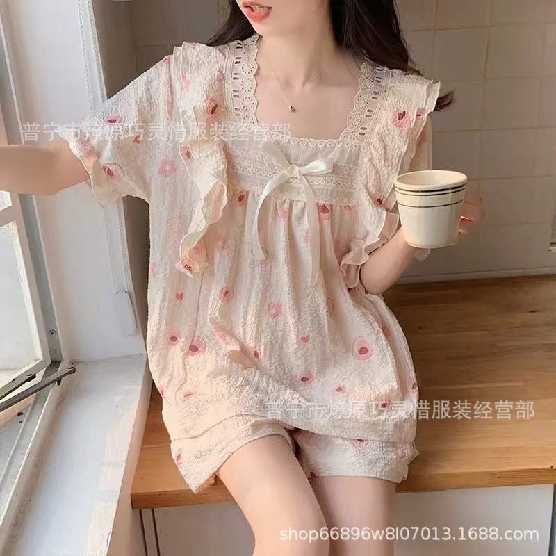 Princess Wind Pijamas verano 2024 nuevo estilo puro deseo de estilo medio largo in-hinge pijama ropa doméstica mujer
