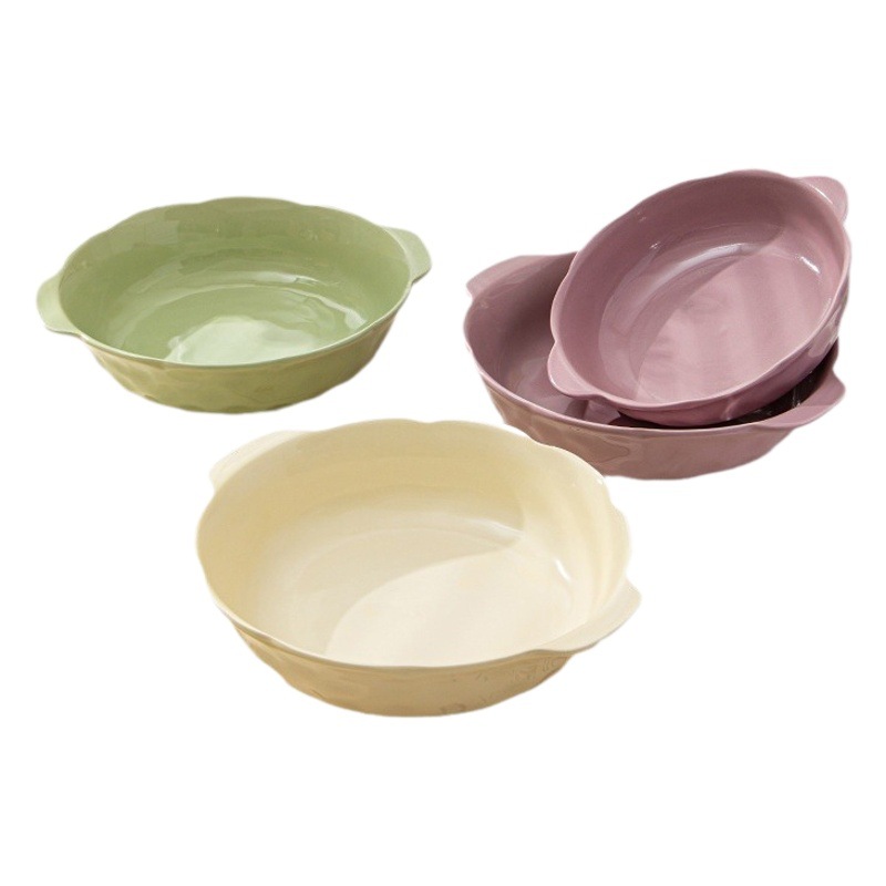 Cuenco grande creativo de alto valor estilo ins al por mayor para uso doméstico, cuenco de cerámica de gran capacidad con doble asa, cuenco para sopa, cuenco para pescado encurtido.