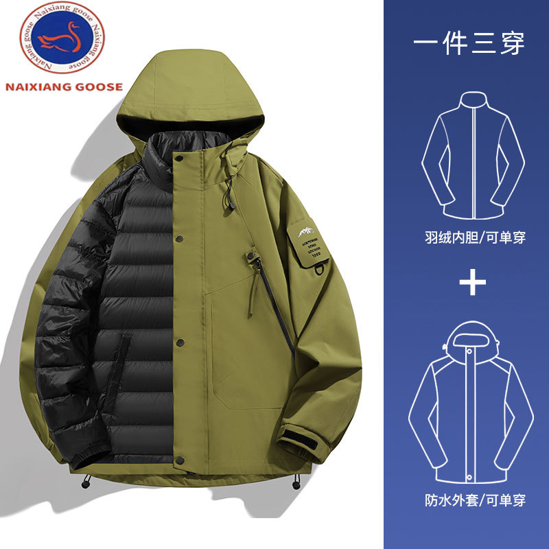 Outdoor Jacket for Men, Three-In-One down Liner, Windproof and Waterproof Mountaineering Jacket, Couple's Warm Jacket for Women