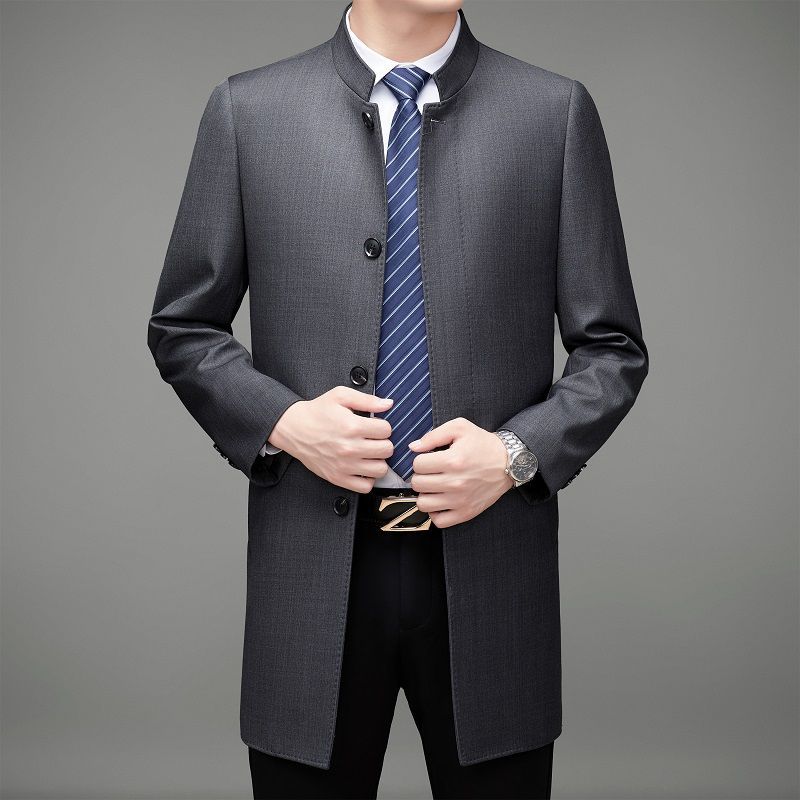 다크 그레이 스탠드 칼라/미디엄 길이