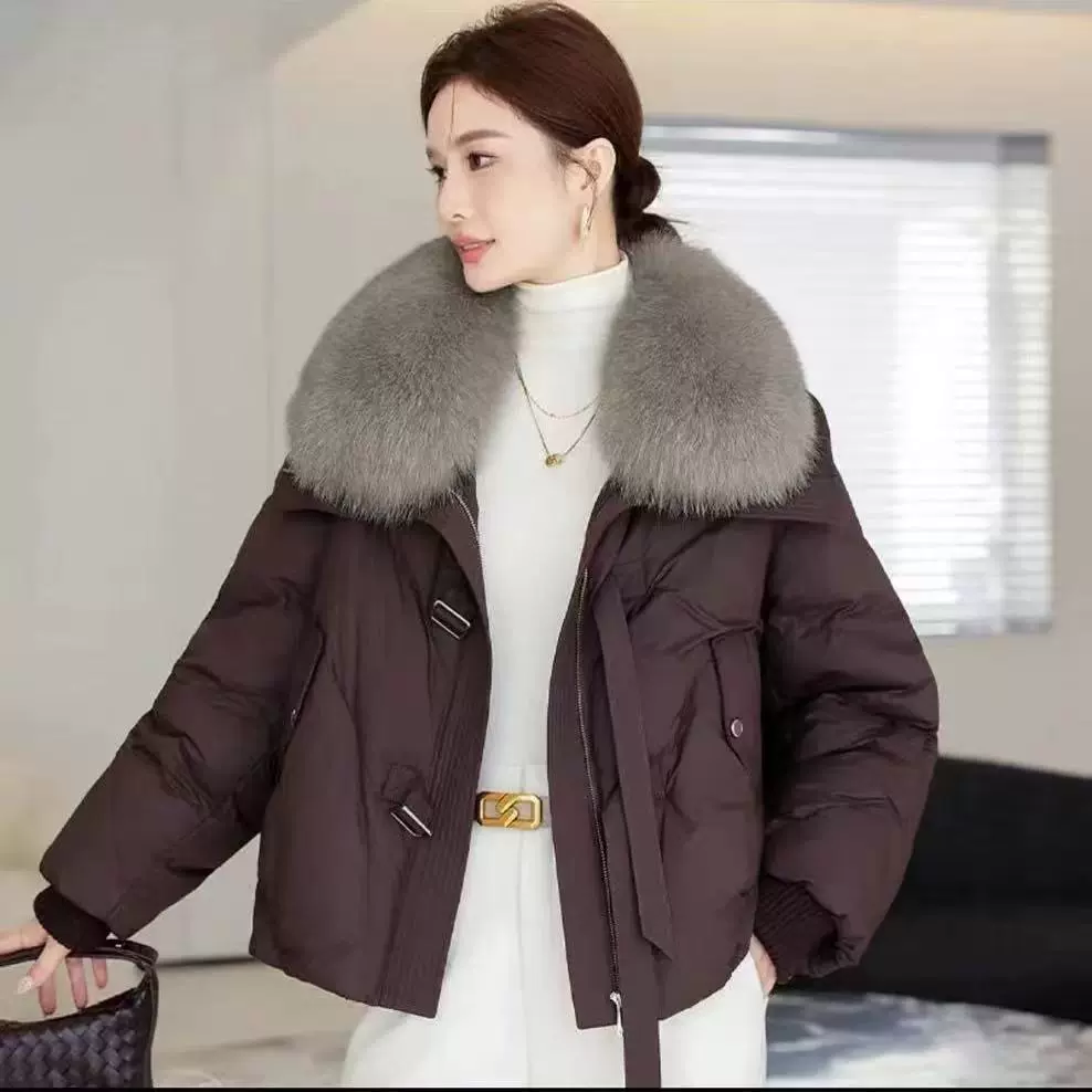 毛领棉服女短款2025秋冬新洋气时尚高级感防寒服气质纯色棉衣