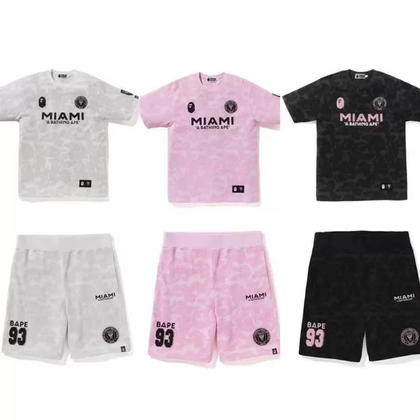 Cross-Border Wholesale Dropshipping Bape Short-Sleeve Ape Head Embroidery Small Label Miami Miami International Collaboration Camouflage T-Shirt