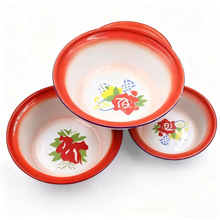 搪瓷盆花卉款家用大容量洋瓷花深型盆碗加厚家用卷边碗深型搪瓷碗