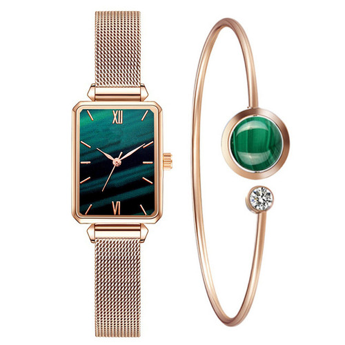 Internet celebrity fashion watch small green watch square lazy magnet buckle women's versatile suit combination gift women's watch