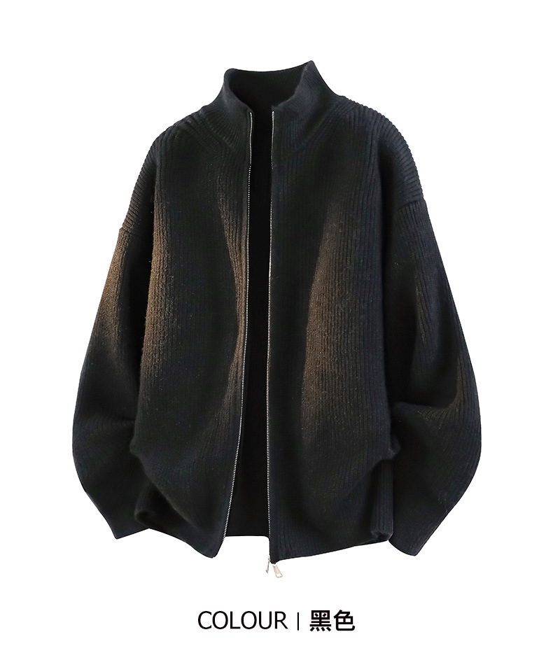 Abbigliamento da uomo Maglione con cerniera da uomo - Cardigan casual oversize (M-XXXL, nero/grigio/beige/rosso)_voghion.com