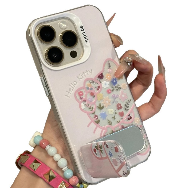 镂空碎花Kitty猫适用iPhone16/17手机壳14彩银IMD15/13女12支架xs|undefined