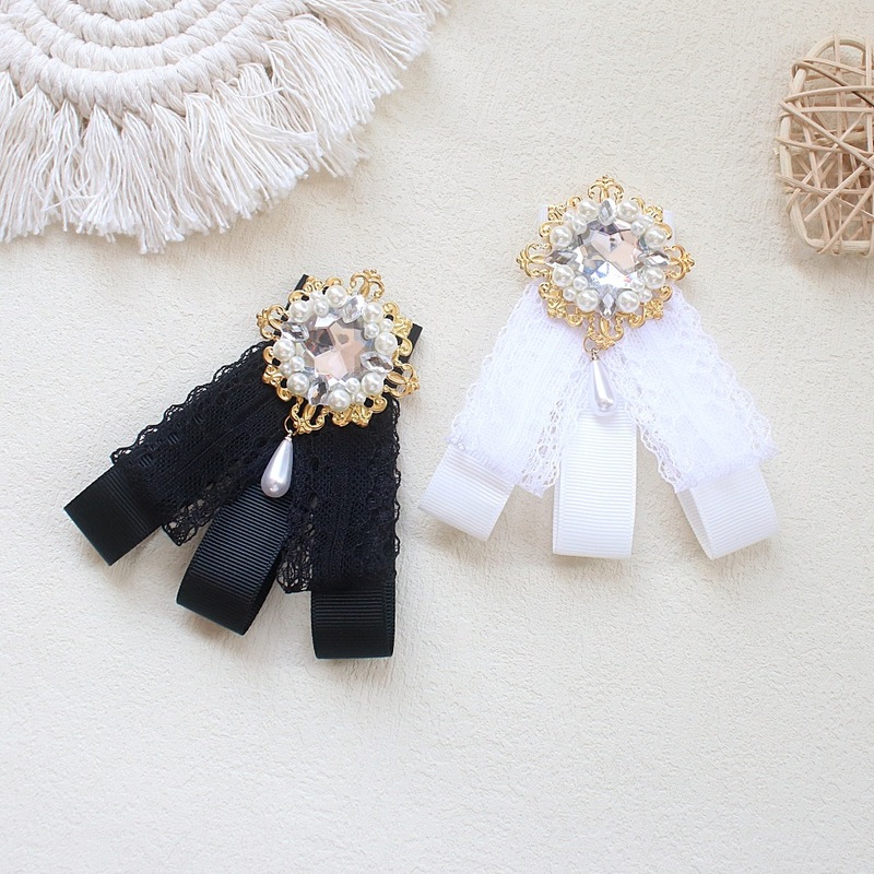 South Korea bow brooch black lace shirt bow tie neckline accessories vintage preppy style collar flower sweet collar pin South Korea bow brooch black lace shirt bow tie neckline accessories vintage preppy style collar flower sweet collar pin