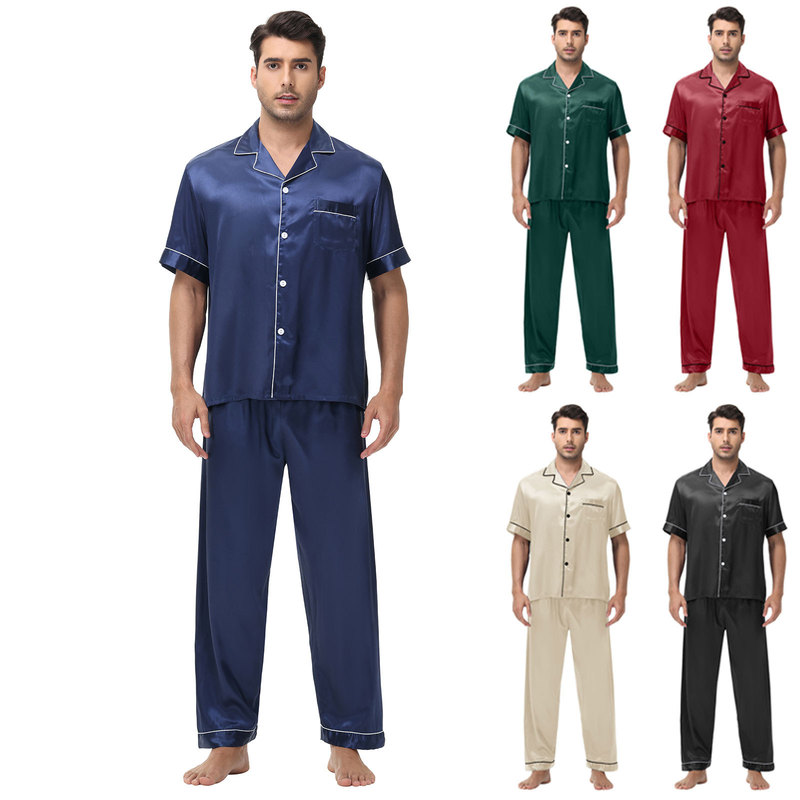 Cross-Border Amazon European and American Foreign Trade Men's Short-Sleeved Ice Silk Large Size Pajamas Spring and Summer Casual Home Wear Set Cross-Border Amazon European and American Foreign Trade Men's Short-Sleeved Ice Silk Large Size Pajamas Spring and Summer Casual Home Wear Set