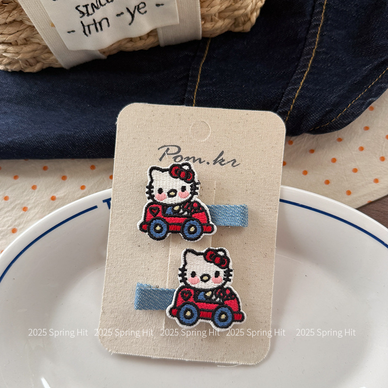 かわいい漫画の動物子供用ヘアクリップ KT 猫デニム前髪サイドクリップ刺繍女の子ヘアピンヘアアクセサリー|undefined