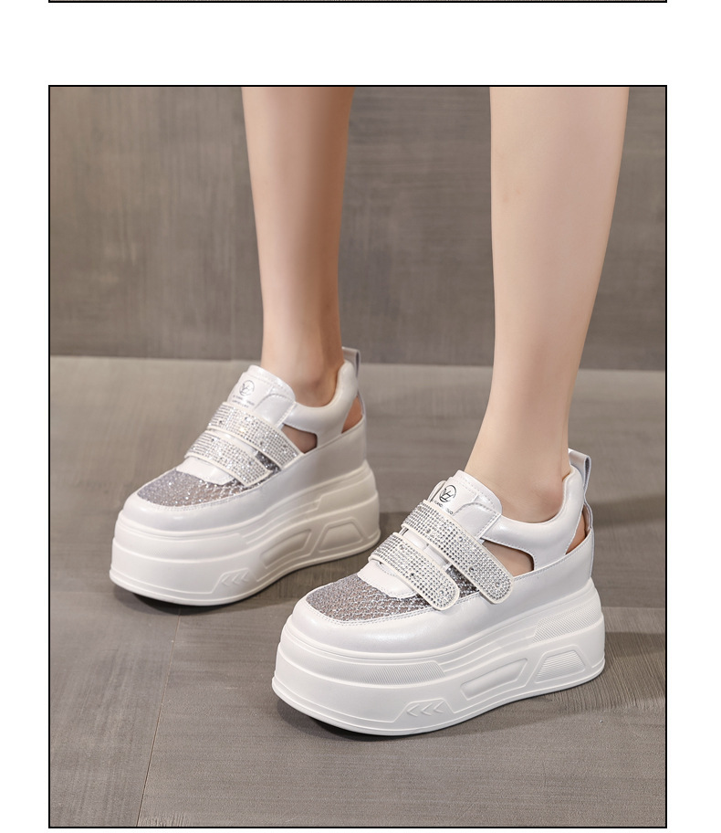 Giày sneaker nữ đế dày tăng chiều cao, phối rhinestone rỗng thoáng khí, form chunky — màu trắng chi tiết 11
