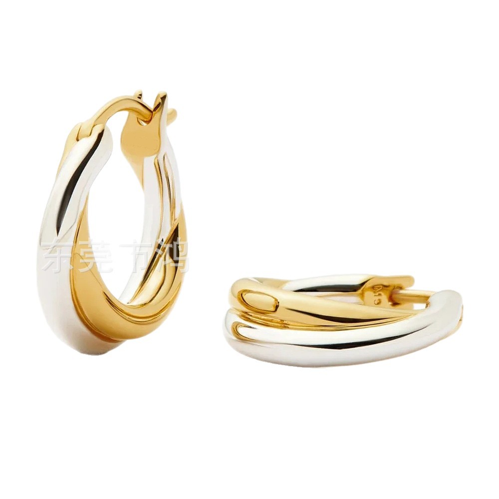 Qin Lan Gold and Silver Two-Tone Earrings, High-End Electroplated Color-Blocking Light Luxury Exquisite Earrings, Contrasting Color Retro Jewelry for Women