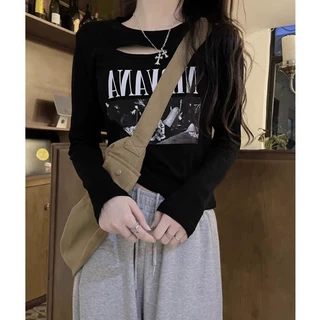 纯欲短款假两件长袖恤女秋季新款别致网红短款打底衫内搭上衣潮