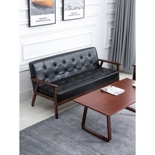 網紅新款小戶型皮藝沙發客廳簡易三人實木客廳組裝雙人木椅子皮藝