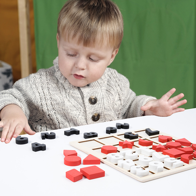 Educación temprana de los niños cognición gráfica digital igual geométrica juego de rompecabezas juego de mesa juego de pensamiento lógico juguete de madera