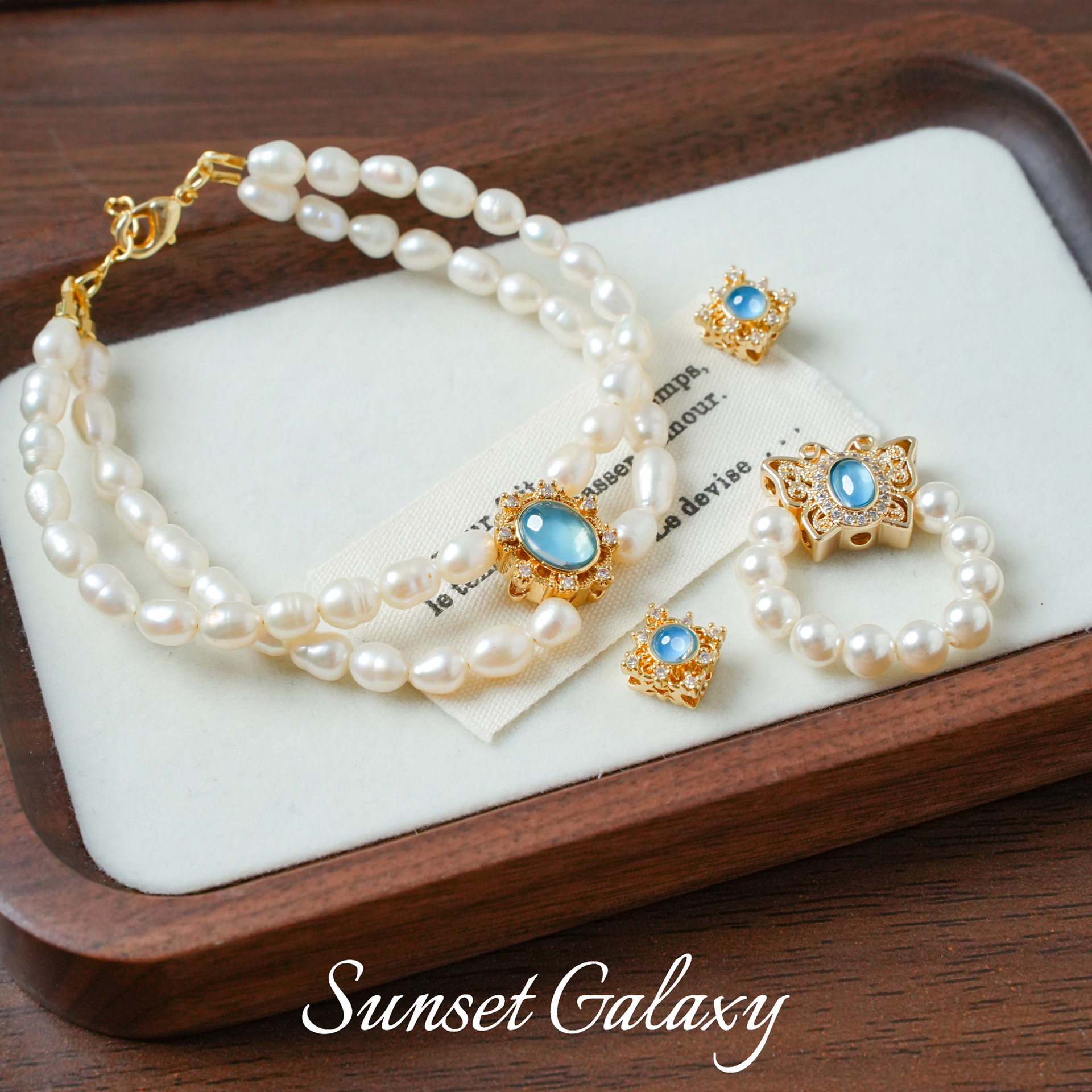 18K Gold-Plated Color-Preserving Porous Aquamarine Spacer Beads Pearl Bracelet Necklace Beaded Handmade DIY Jewelry Materials Accessories