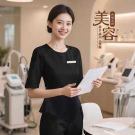 中袖养生馆美容院抗皱耐洗工作服皮肤管理足浴收腰显瘦气质套装