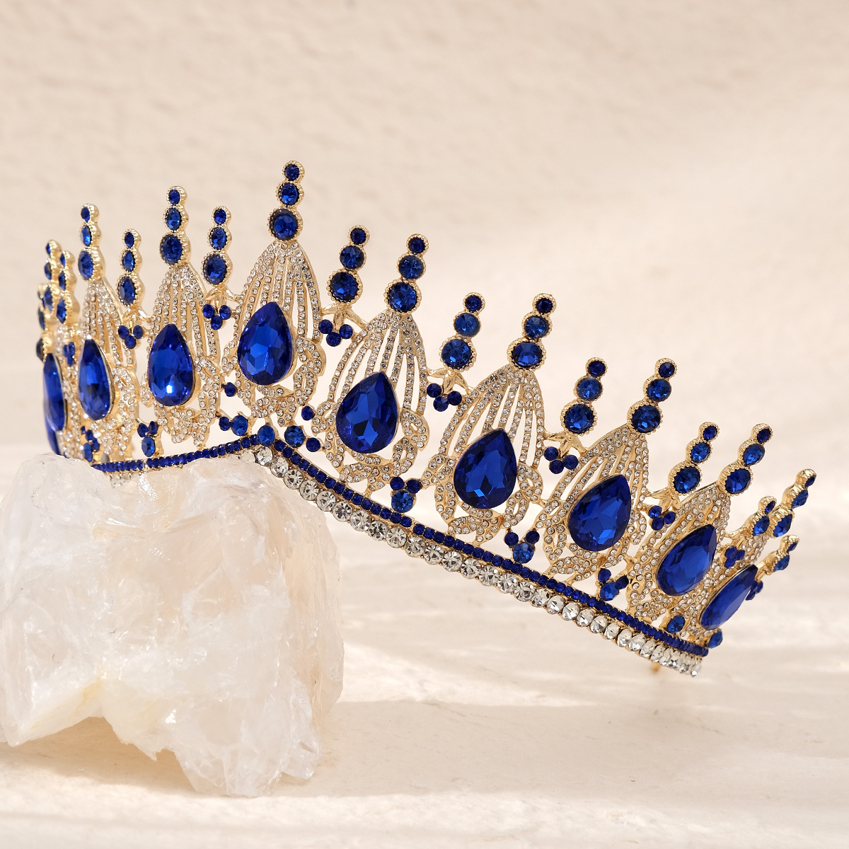 Diamante de color barroco retro transfronterizo corona nupcial atmósfera de lujo fiesta de cumpleaños accesorios para el cabello corona de diamantes de imitación de aleación