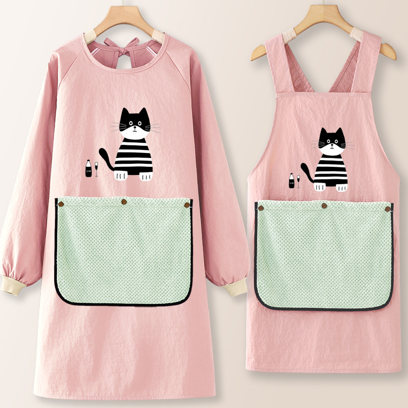 Long-Sleeved Apron for Kitchen and Home Use 2026 New Model Oil-Proof and Water-Resistant High-End Young Women's Cooking Coverall with Hand-Wiping Feature