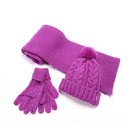厂家直供优质畅销时尚保暖女士提花帽子围巾手套套件 针织套件