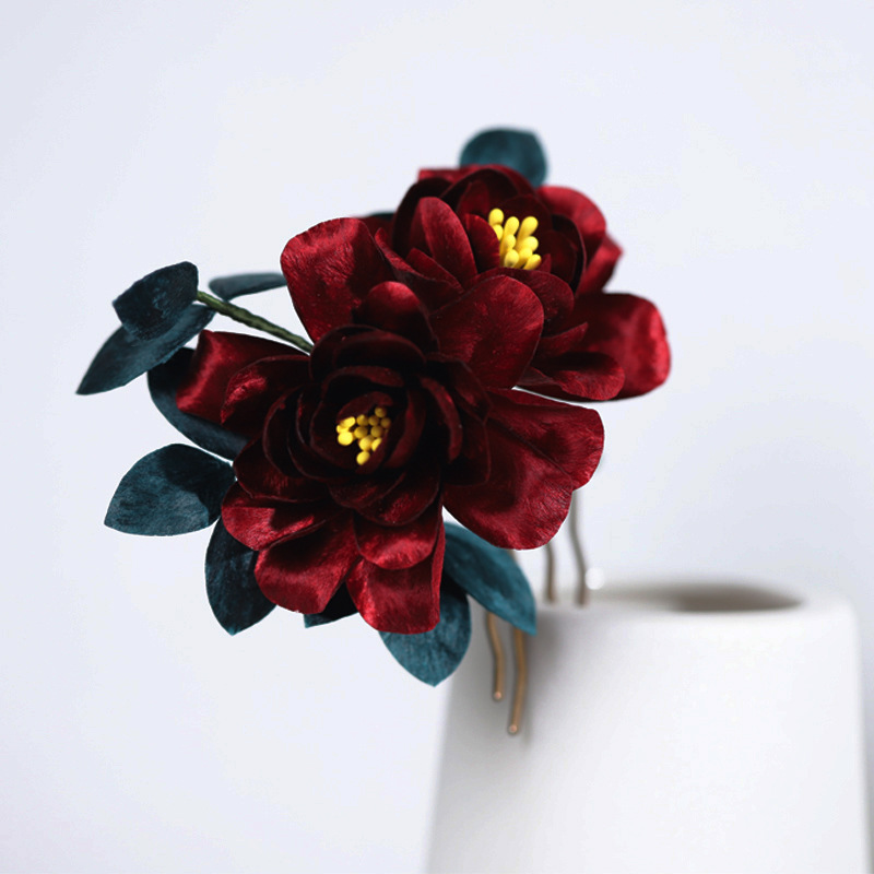 Nuevo estilo hecho a mano patrimonio inmaterial seda terciopelo flor peine estilo nacional nuevos accesorios para el cabello chino cheongsam retro tocado joyería nupcial mujer