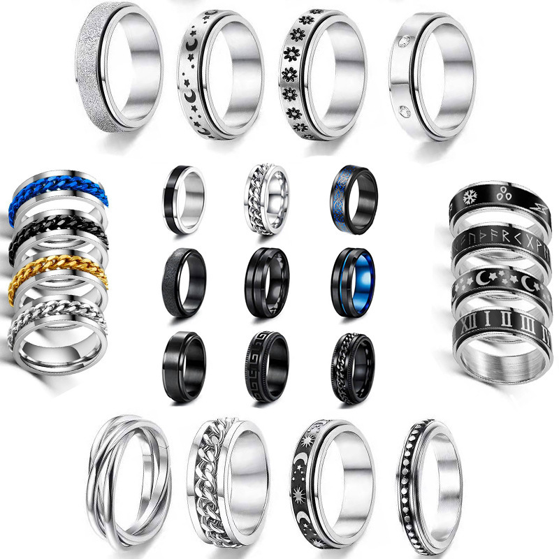 Amazon cross-border hot titanium steel rotating suit ring stainless steel star Moon rotatable men's ring