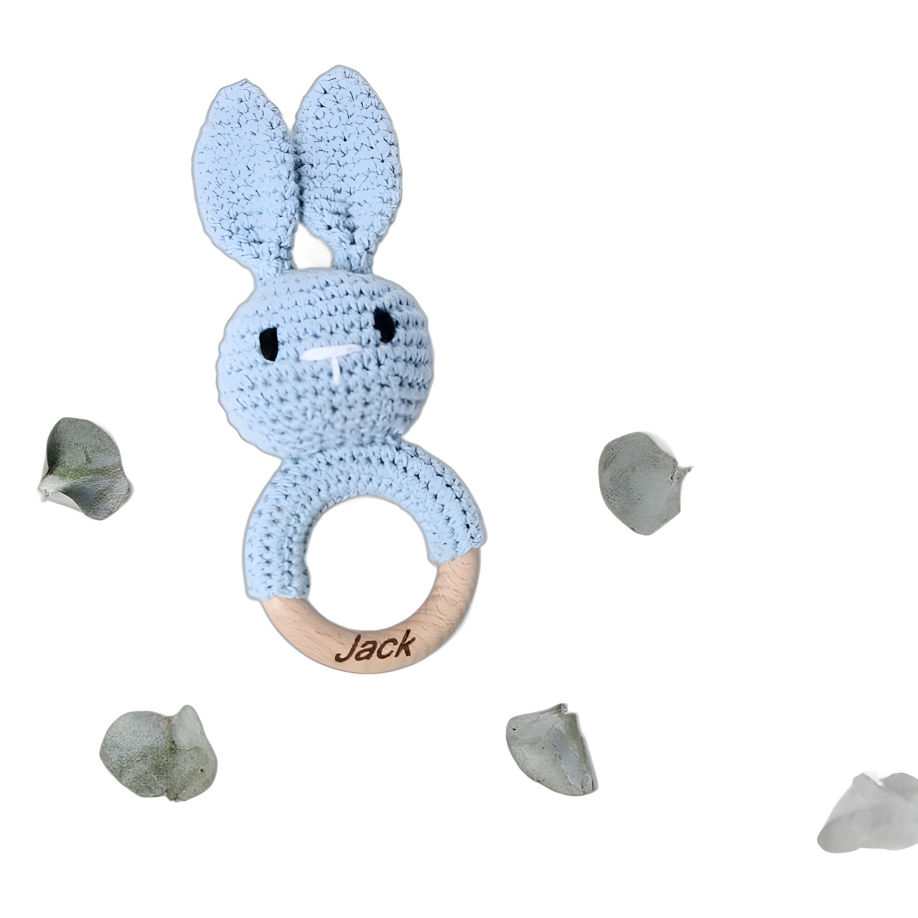 Crochet Rattle Baby Animal Conejo Pascua Crochet Meced Wood Hecho a mano Juguete tranquilizador