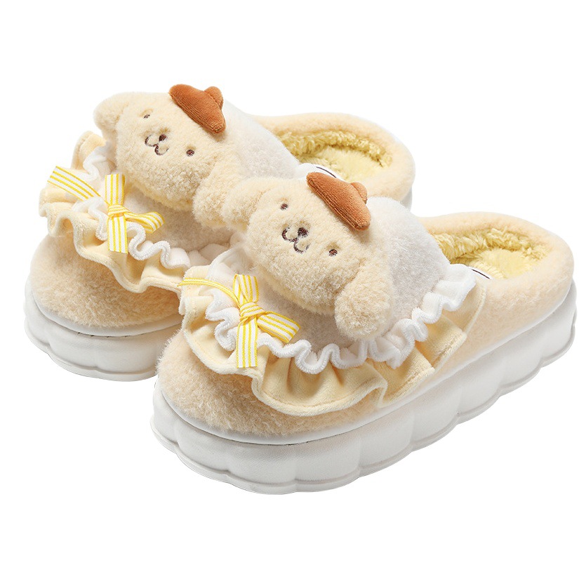 Zapatillas de piel lindas para mujer otoño e invierno Sanrio genuino de dibujos animados para el hogar antideslizante cálido para el hogar zapatillas de algodón al por mayor