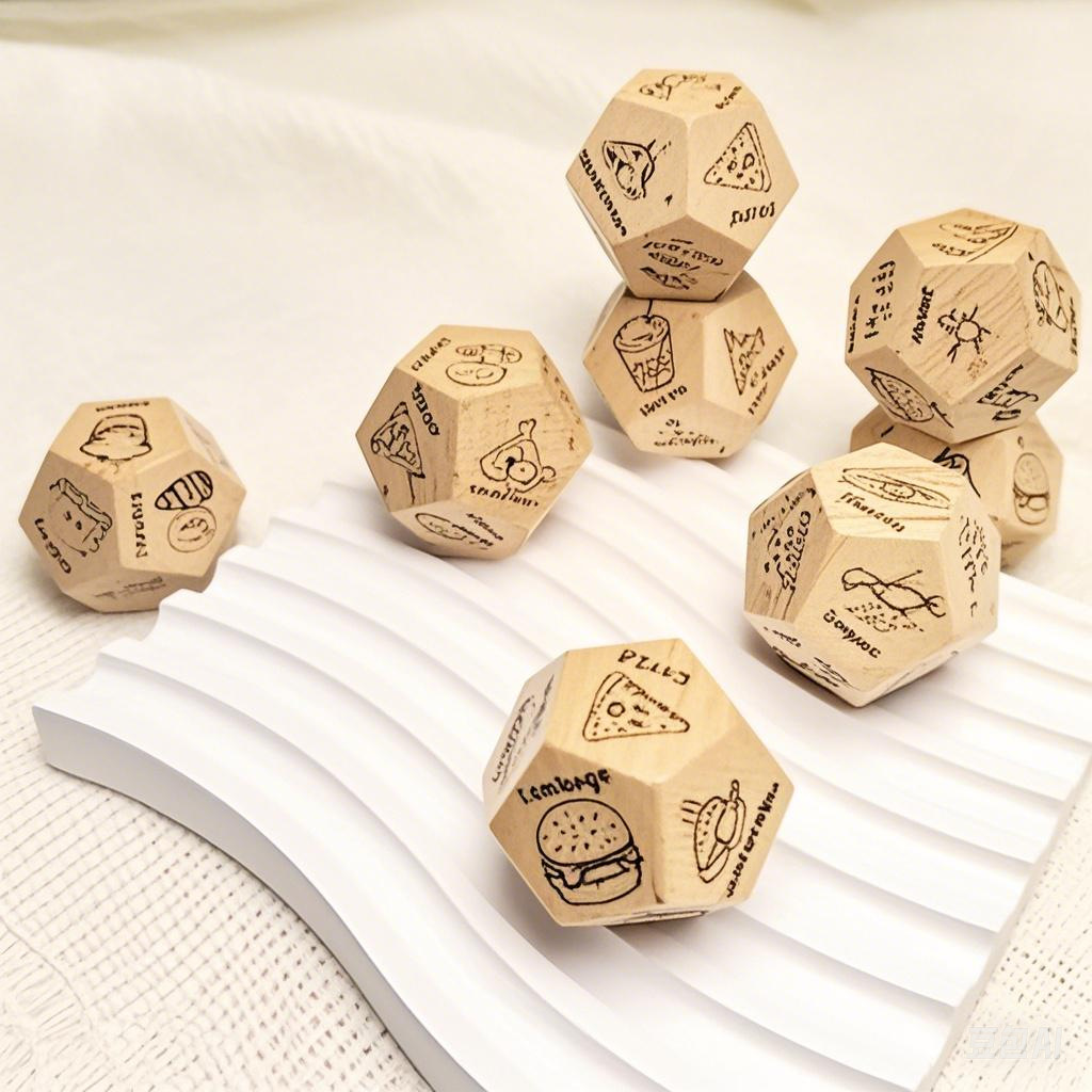 Dile adiós a los problemas de elegir material de madera de haya, 12 dados de comida, 12 opciones de comida, desbloquea la inspiración diaria