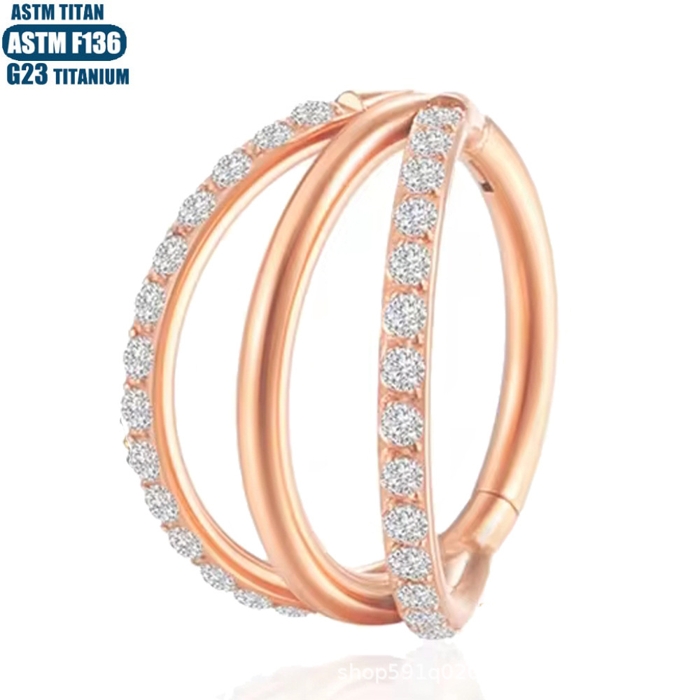 F136 Titanium Hinge Nose Ring Zircon Nasal Septum Ring Three-layer Two-color Seamless Ring Piercing Jewelry Earring detail image 19