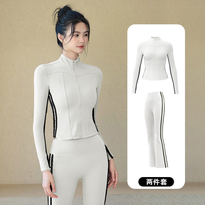 Chaqueta deportiva femenina alta sensación delgada ropa de yoga primavera manga larga ropa de ejercicio chaleco pantalón conjunto image 15