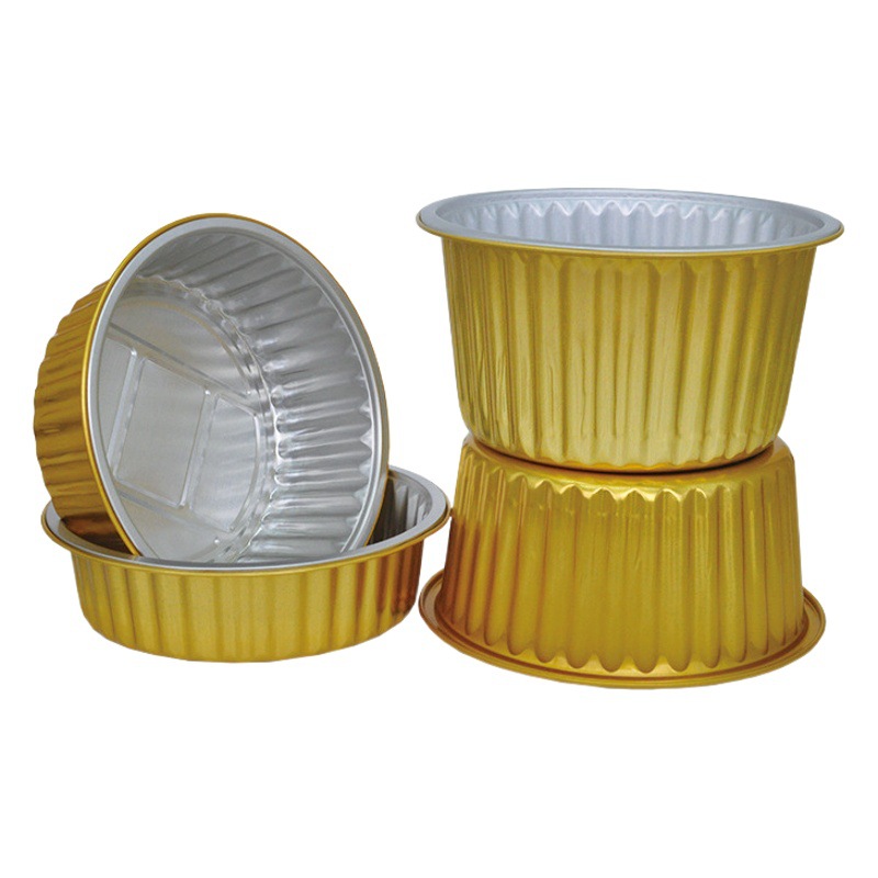 Desechables para llevar caja de embalaje de papel de aluminio estaño cartón olla caliente plato prefabricado freidora horno tazón de oro redondo