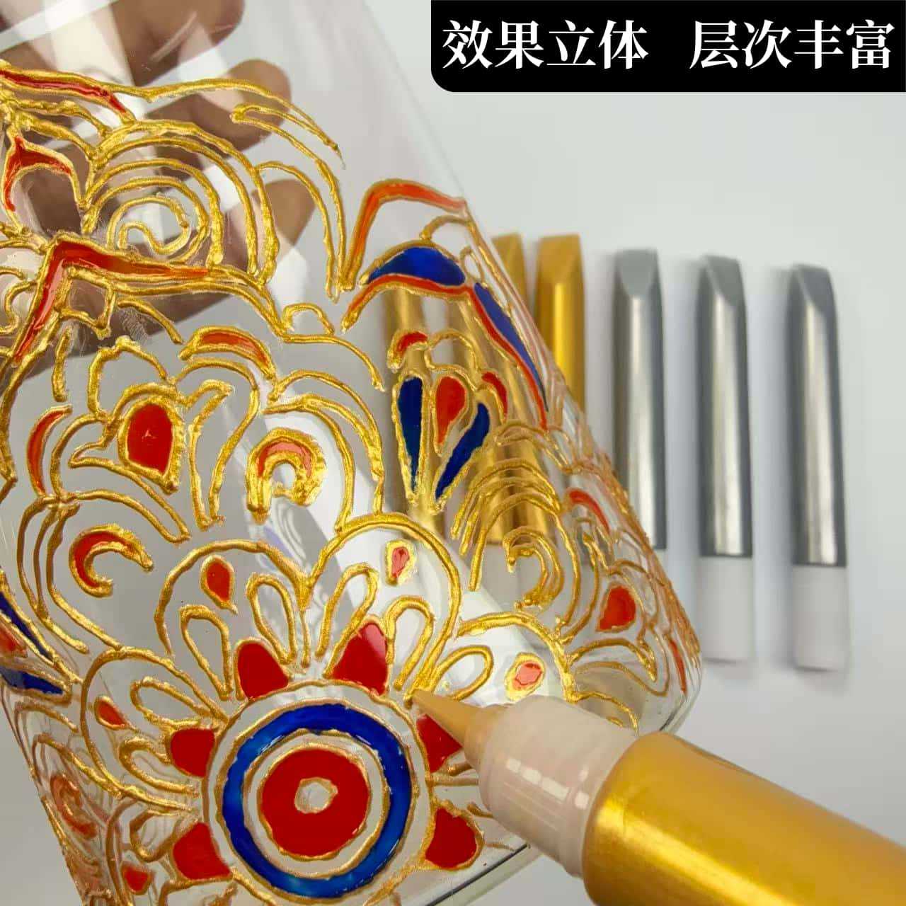 Dorado 3D estereoscópio lápiz di-vidrio pintura dorado y plata lápiz de acrílico transparente lápiz de acrílico impermeable