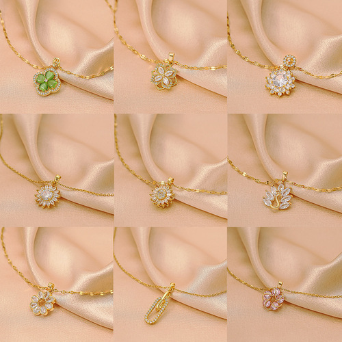 Korean Version Gold Luxury Diamond-Encrusted Titanium Steel Necklace for Women, Fashionable Small Waist H-Pendant, Influencer High-End Clavicle Chain Wholesale