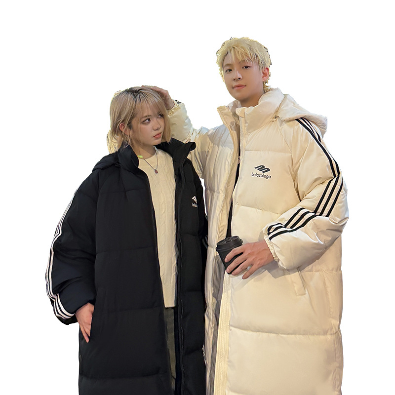 2024 new winter hooded long cotton-padded jacket couples knee-high Korean fashion cotton-padded jacket a generation of hair