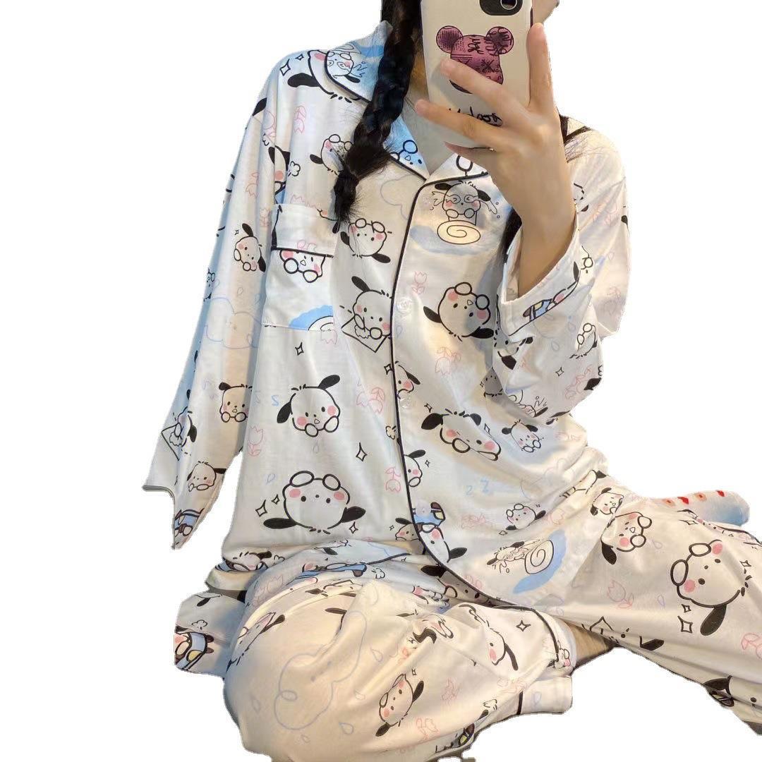 2025 otoño nuevo estilo pantalones de manga larga lindo pijamas de perro pequeño japonés suelto traje de servicio a domicilio casual primavera