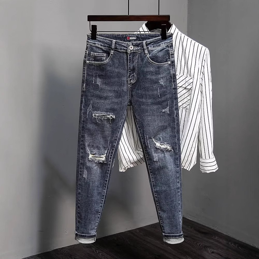 European cross-border popular vintage washed jeans men's summer thin slim ankle pants men's pants