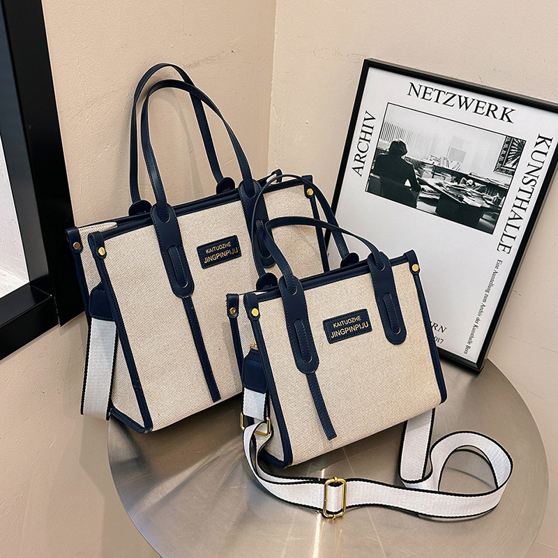 Bolso de mano de lona de color contrastante para mujer, nuevo estilo coreano transfronterizo, bolso de hombro tipo bandolera para ir al trabajo de alta gama