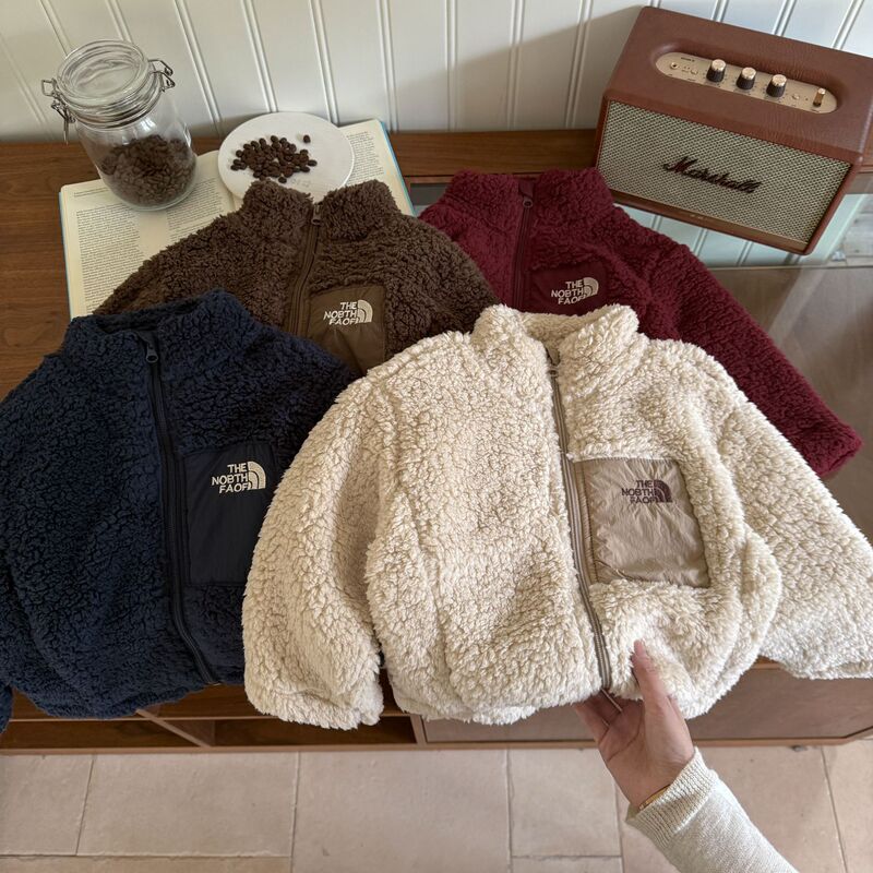 Children's Coat 2025 New Winter Collection for Boys and Girls, Stand Collar Lamb Wool Coat, Baby Embroidered Fur Sweater