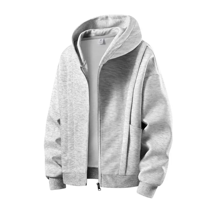 美式重磅解构连帽外套男秋季潮牌设计感拼接卫衣高街百搭情侣帽衫